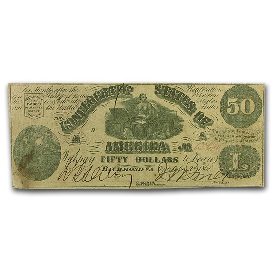 1861 $50 (T-14) Moneta & Chest VF (Cancelled) 1861 $50 (T-14) Moneta & Chest VF (Cancelled)